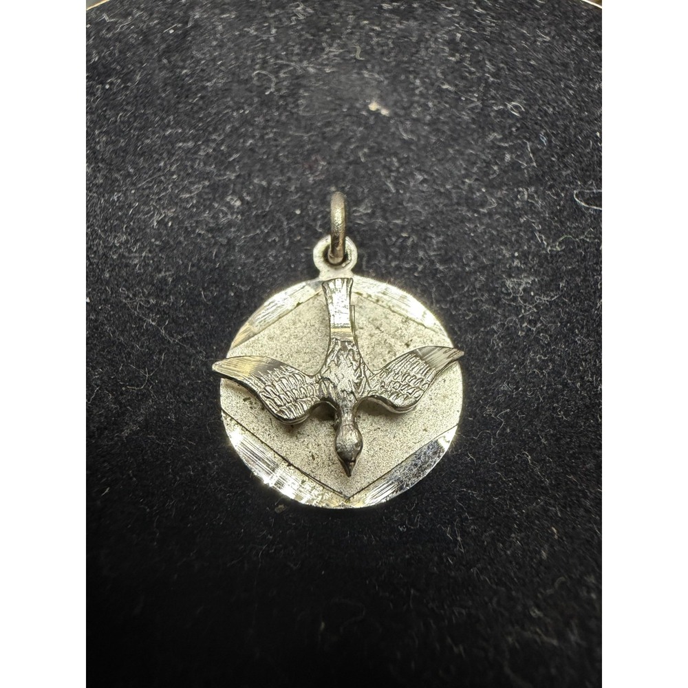 Vintage Silver Tone S.F. Chapel Dove Holy Spirit Pendant Religious Charm